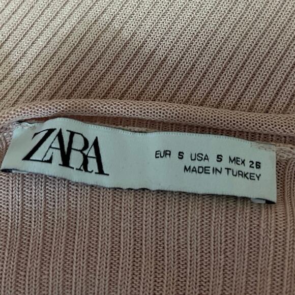 Zara Pink Ribbed Knit Button Down Long Sleeve Crop Cardigan Sweater Top Size S - Picture 4 of 4